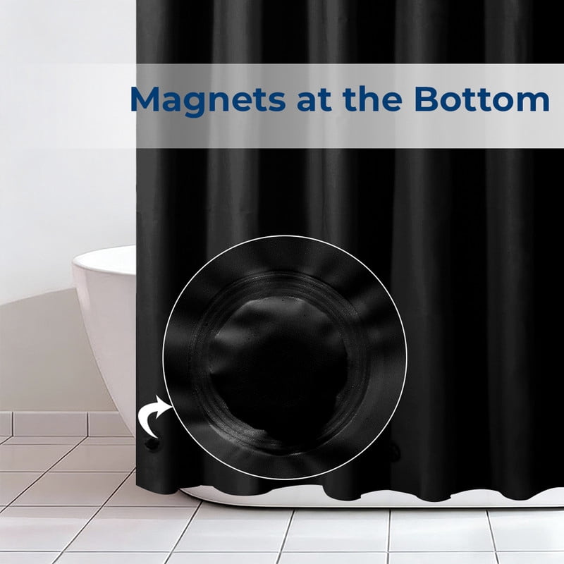 Yiannan Black PEVA Shower Curtain Liner, Rustproof Grommets, Waterproof, 3 Magnets，72x78