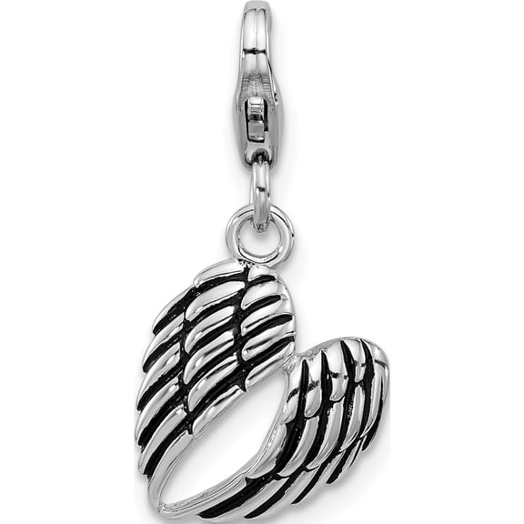 Sterling Silver Ss Amore La Vita Rhod-Plated Enameled 3-D Pair Of Angel Wings Charm (Width 12.75) (Length 24.5) - Jbsp