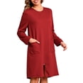 thumbnail image 2 of Women's Loose-Fit 3/4 Sleeve Front Zipper Loungewear Robe with Pockets Soft Sleepwear Gown for Home, 2 of 6