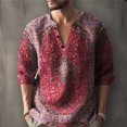 thumbnail image 5 of Bohemian Retro Floral Shirts for Men, Split V Neck Three Quarter Sleeve Printed Tops, Soft Loose Fabric for Travel Camping and Street Style Outfits Red XXL, 5 of 5