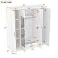 thumbnail image 4 of Wardrobe Closet, 67.9" Tall Storage Cabinet with Mirror Doors and Hanging Rod, Bedroom Armoire Clothes Organizer with Drawer, White, 4 of 9