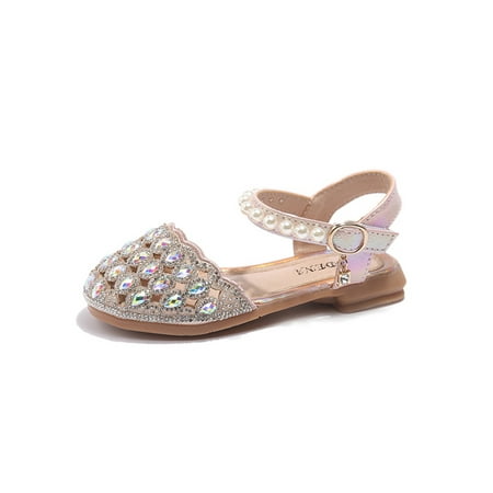 

Sanviglor Girl s Flat Sandals Closed Toe Princess Shoes Summer Dress Sandal Party Fashion Lightweight Casual Ankle Strap Pink 12C