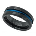 thumbnail image 2 of 2-Tone Tungsten Ring, Tungsten Wedding Band, Mens Anniversary Band 8mm Polished Blue IP Center Comfort Fit Tungsten Carbide Ring, 2 of 5