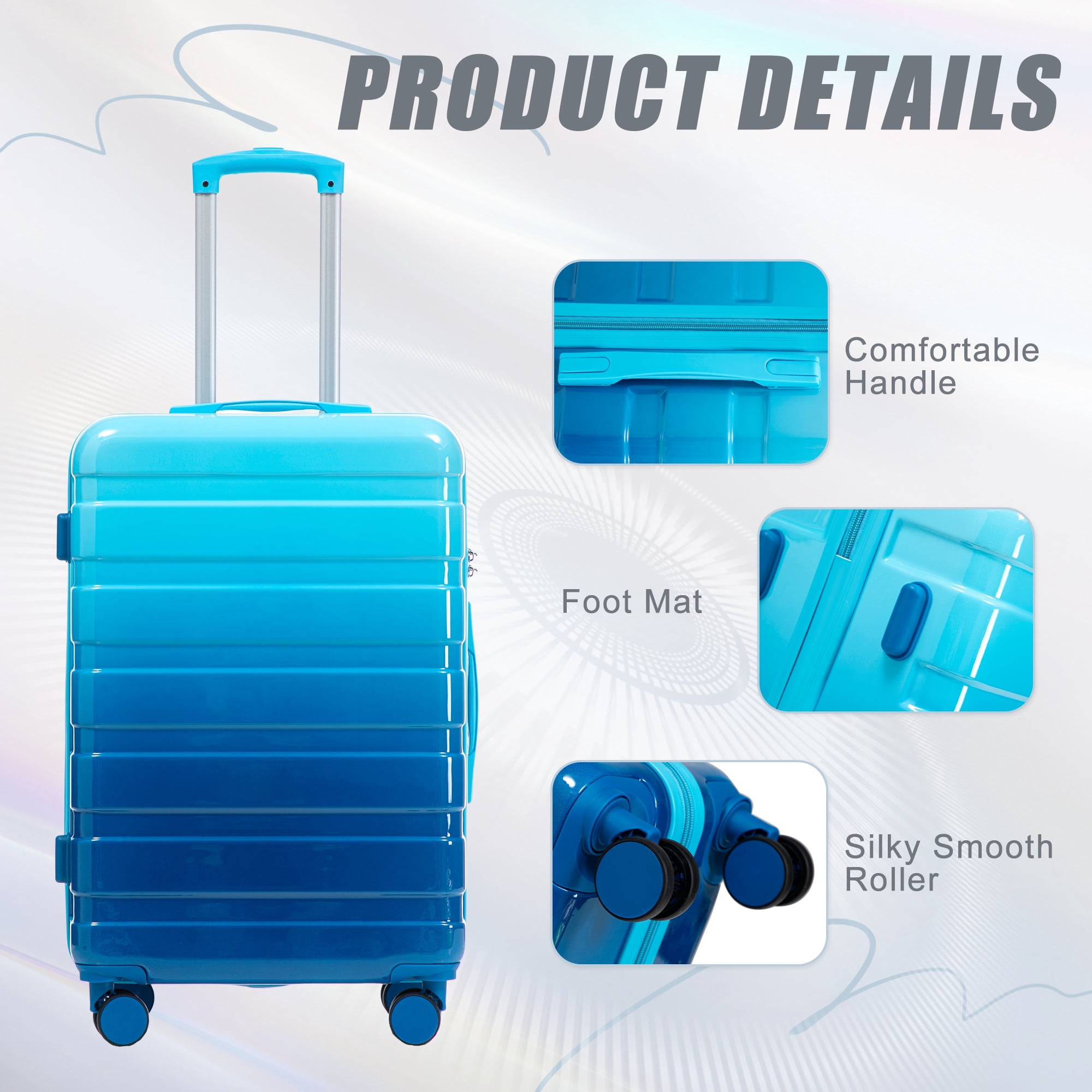 Alvantor 3 Piece Luggage Sets, Hardside Lightweight Suitcase with Gradient Color and Combination Lock, 20/24/28 Inch, Navy+Light Blue