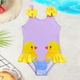 thumbnail image 3 of GYRATEDREAM Toddler Baby Girls One Piece Swimsuits Duck Print Quick Dry Ruffle Spaghetti Strap Beach Bathing Suit Beach Swimwear Purple for 2-7 Years, 3 of 6