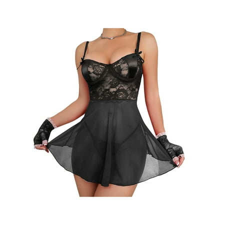 

JustVH Women Ballet Babydoll Spaghetti Lingerie Thin Shoulder Strap Elegant Nightwear PJ Dress