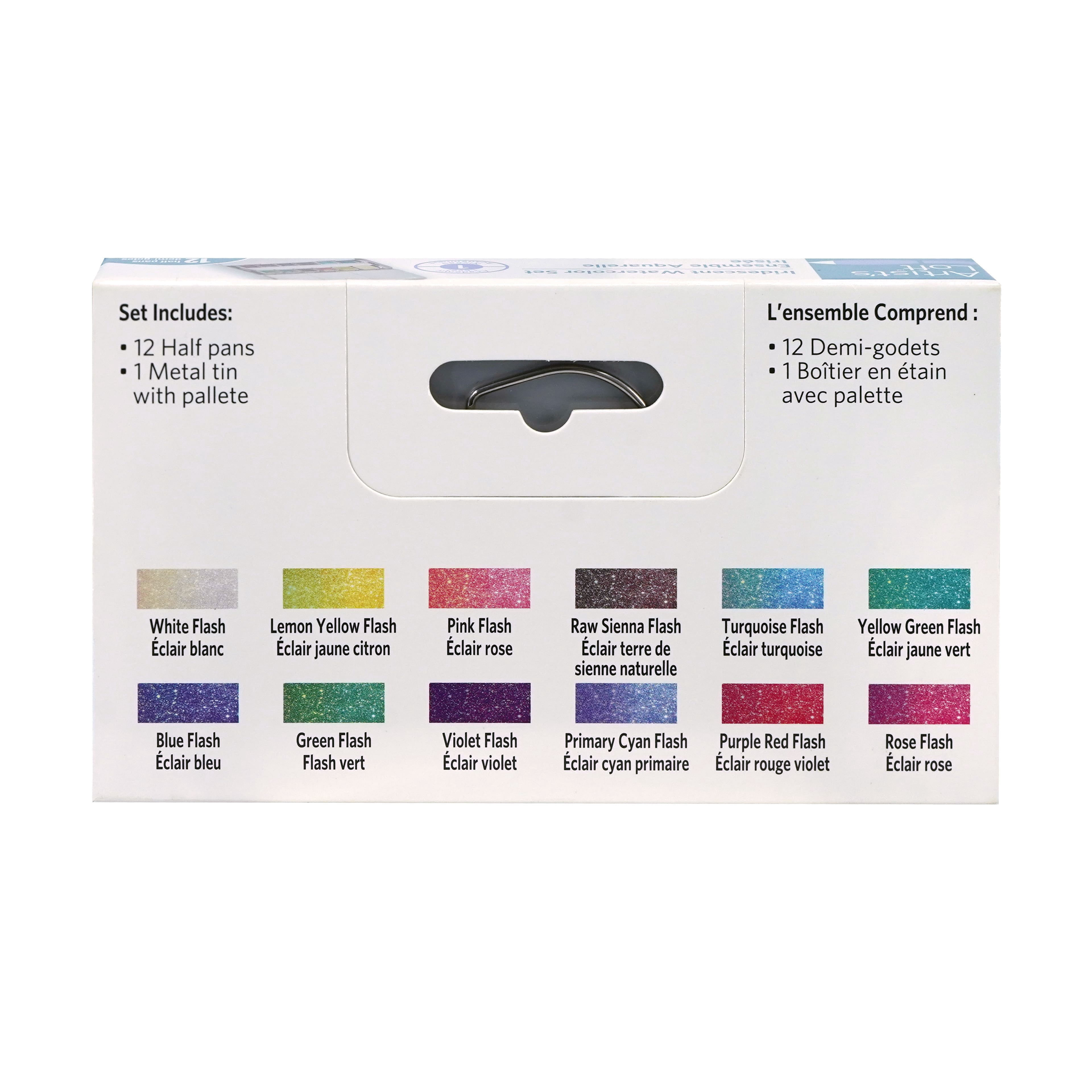 Artist's Loft 12 Half Pans Iridescent Watercolor Set - Highly Pigmented Shimmer Paints in Metal Tins - Ideal for Watercolor Painting, Mixed Media, and Cardmaking, 6 Pack