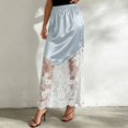 thumbnail image 2 of Wxolcjlv Womens Satin Maxi Skirt Elastic Waist Lace Panel Hem Skirts, 2 of 4