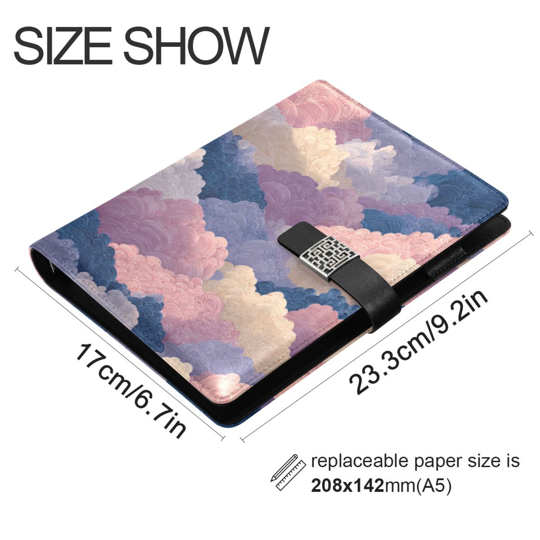 Leather Planner Leather Notebook Notebook Journal Binder Design Pen Pocket Design Convenient for Storage Purple Cloud Cartoon