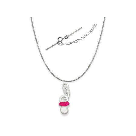 Pacifier Charm Jewelry - Sterling Silver Enameled Pacifier Charm on a 0.90mm Box Chain Necklace, 18