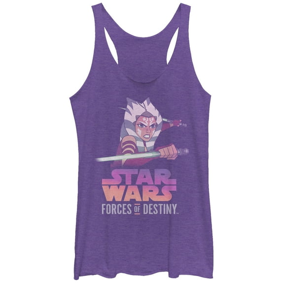 Women's Star Wars: Forces of Destiny Ahsoka Fight Racerback Tank Top Purple Heather X Large