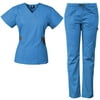 Medgear 12-Pocket Women's Scrub Set with Silver Snap Detail & Contrast Trim, Ceil, S