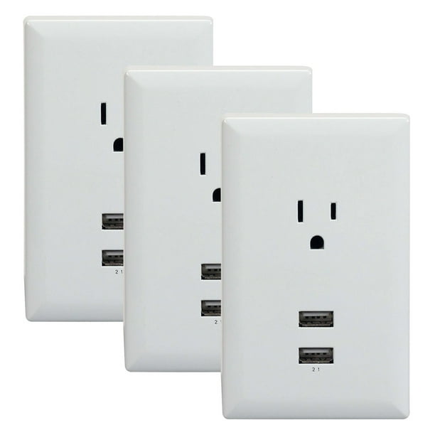 RCA Dual USB + Single Power Outlet Wall Adapter Plate WP2UWR, 3 Pack -  
