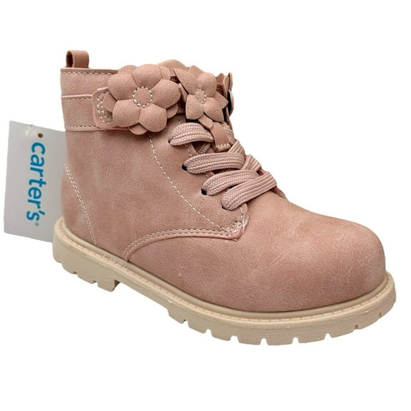 Carters Little Girls Slip-on Combat Ankle Boots Size 12 Rose Pink Flower Strap