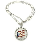Flag of Puerto Rico Pride Rhinestone Medal Pendant 24" Various Chain Necklace in Gold, Silver Tone