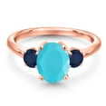 thumbnail image 3 of Gem Stone King 18K Rose Gold Plated Silver Green Turquoise and Blue Sapphire Engagement Ring for Women | 2.20 Cttw | Oval 9X7MM | Gemstone Birthstone | Size 9, 3 of 6