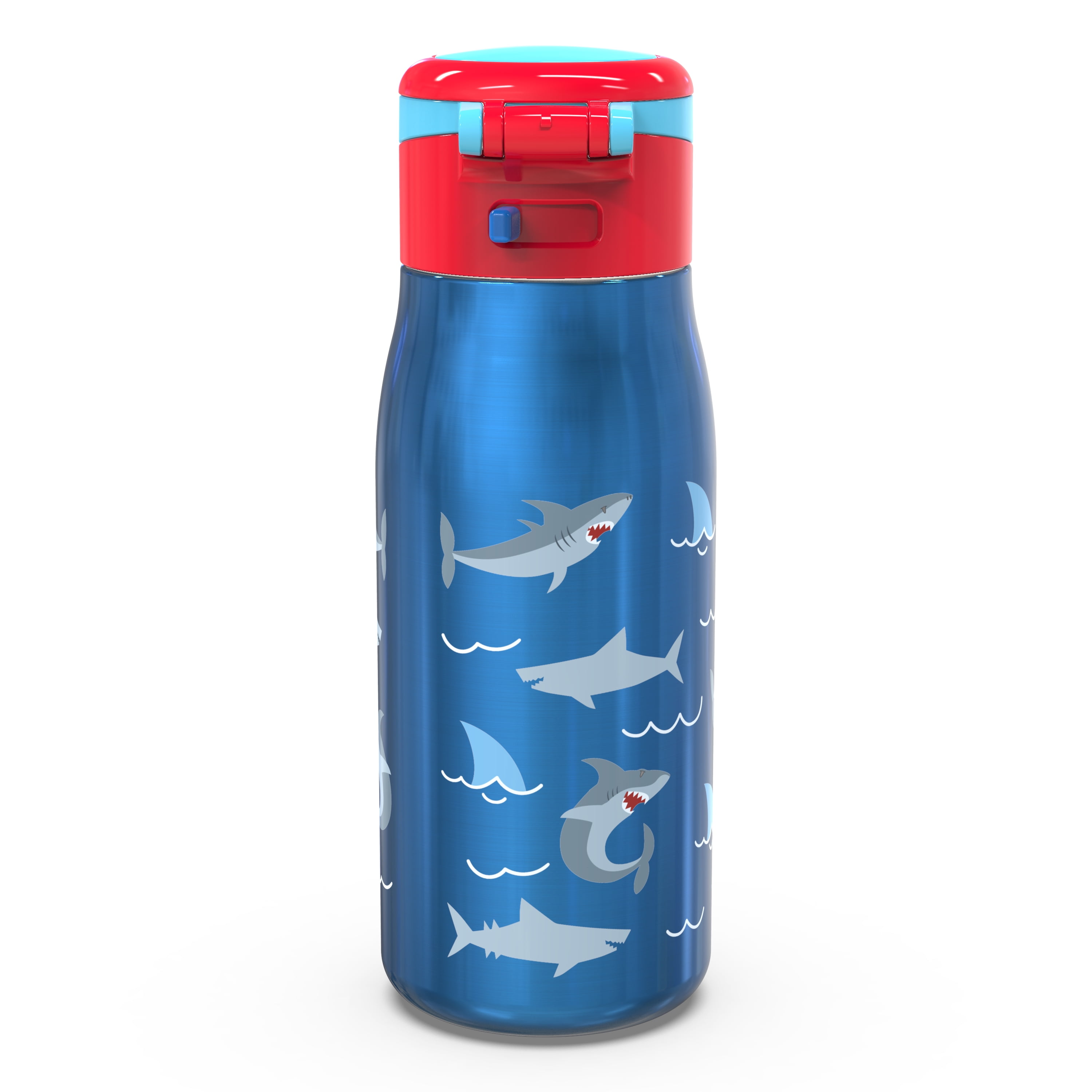 Zak Designs 13.5 Ounce Stainless Steel Insulated Water Bottle, Sharks