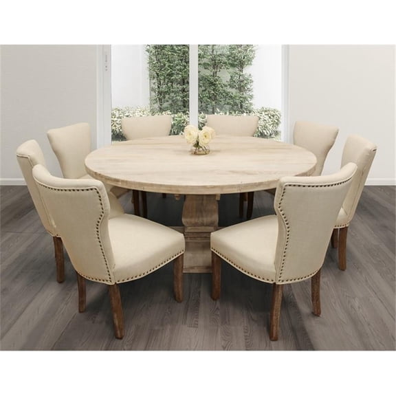 MOTI Furniture Benedict 9 Piece Traditional Mango Solid Wood Dining Table with Chair White