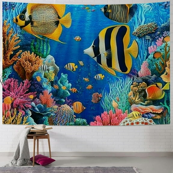 Autua Fish Corals Sea Life Tapestry Wall Hanging Home Decor 40x30inch
