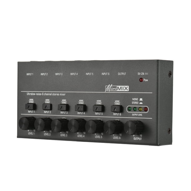 Ultra Low Noise 6 Channel Line Stereo Mixer 6 Input 1 Output Mono and Stereo Switching DC 5V