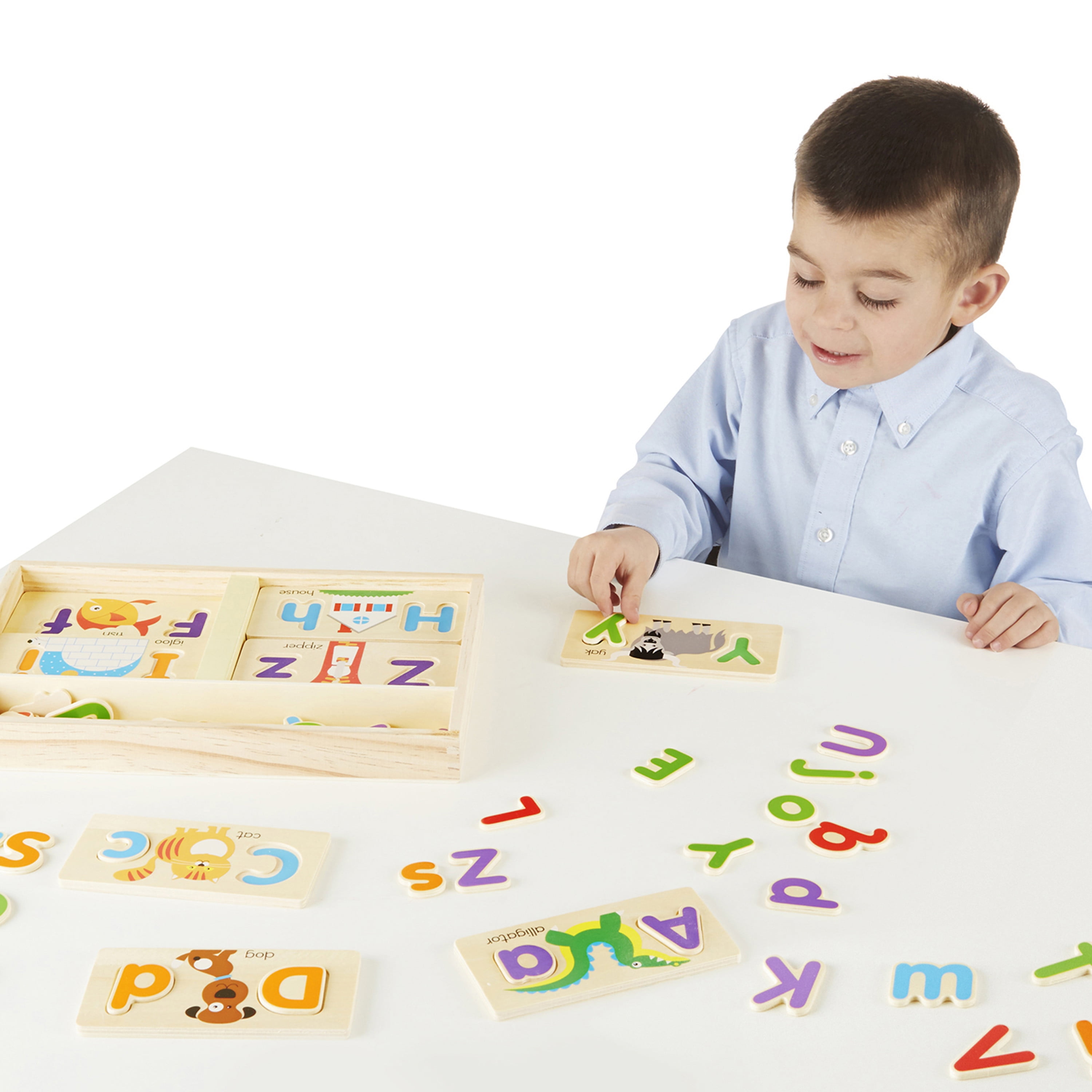 Melissa & Doug ABC Picture Boards - Educational Toy With 13 Double-Sided Wooden Boards and 52 Letters