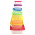 thumbnail image 2 of Mainstays 2 Pack of 14 Piece Square Plastic Food Storage Set, Clear with Rainbow Colored Lids, 2 of 3