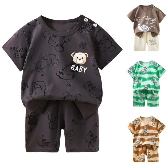 Nwiuh Toddler Boys Toddler Baby Boy Mardi Gras Outfit Spring Summer Carnival Clothes Cute Tractor Embroidery Short Sleeve T Shirt Top and Shorts Set(Brown, 4-5 Years)