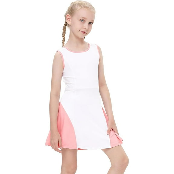 Girls Sleeveless Tennis Golf Sport Dress Outfit Athletic Pleated Skirts Set with Short 3 to 12 Years