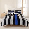 thumbnail image 3 of Full Quilt Set 78''x90'', Blue American Flag Lightweight Bedspread Coverlet Set with 2 Pillow Shams, Black White Stripe US Flag Retro Wooden Breathable All Season Quilt Bedding for Bedroom/Guest Room, 3 of 9