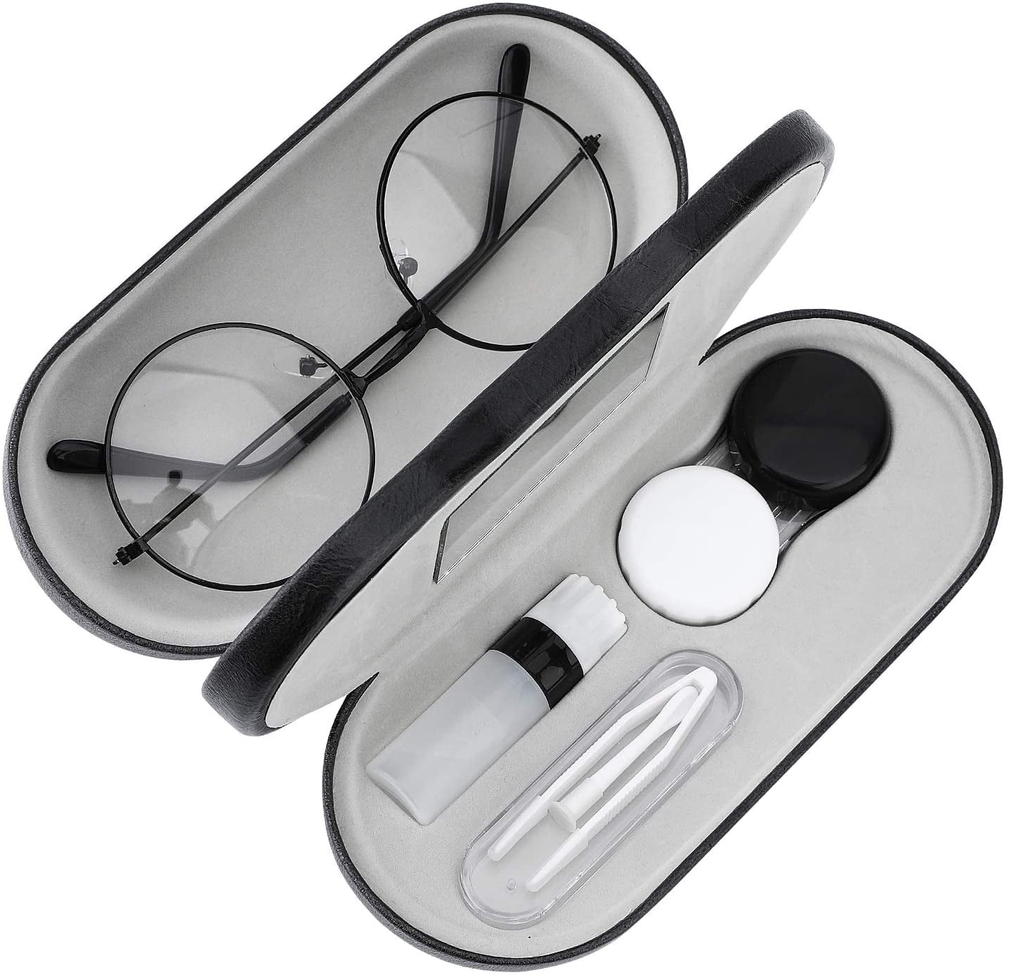 Double Eyeglass Case, Contact Lens Case with Mirror Tweezers Remover, 2