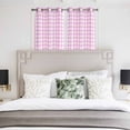 thumbnail image 4 of Pink Grid Kitchen Curtains Short 54 Inch Length, Checkered Plaid Gingham Lattice Trellis Print Grommet Top Bedroom Living Room Curtains, Light Filtering Cafe Curtain Drapes 2 Panels Set 84''x54'', 4 of 9