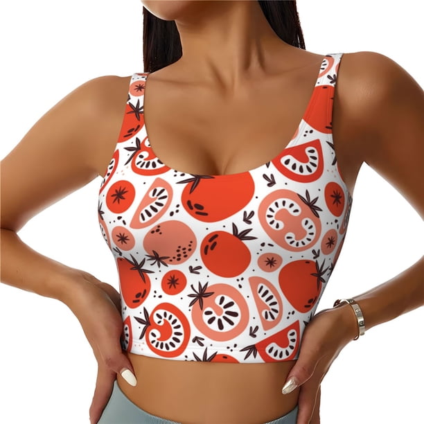 Fotbe Hand Drawn Tomatoes Sujetador Deportivo Largo sin Aros para Mujer con Almohadillas y Soporte Medio, Transpirable y Absorbente, Camiseta Tipo Chaleco o Tank Top-XX-Large