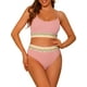 thumbnail image 1 of Conjuntos de bikini de dos piezas de talle alto con canalé para mujer, traje de baño con tirantes ajustables, pequeño, rosa, 1 of 5