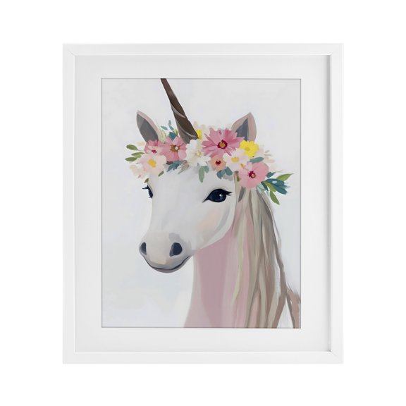 Stupell Industries Bohemian Flower Crown Unicorn White Framed Print Under Glass, 13 x 16, by The Prints Vibe