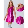 thumbnail image 2 of DARING DIVA One Shoulder Metallic Sleeveless Disco Holographic Dress L Fuschia, 2 of 6
