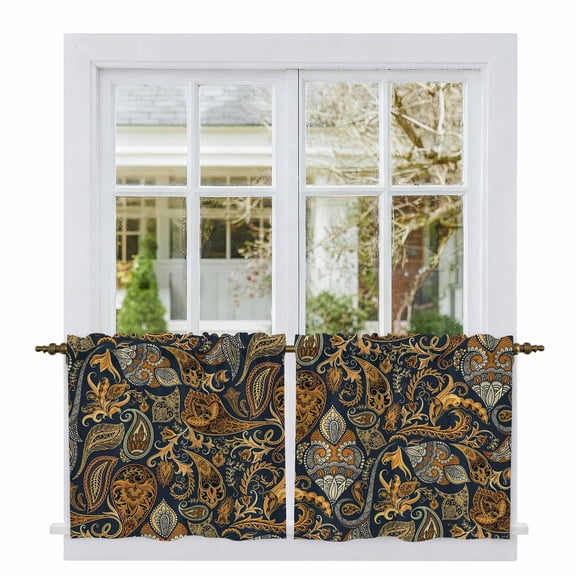 Boho Floral Tier Curtains, Vintage Botanical Paisley Flower Light Filtering Kitchen Curtains, 2Pcs Rod Pocket Half Window Treatments Panels for Sink Cafe Cabinet Camper 27.5x24 Inches