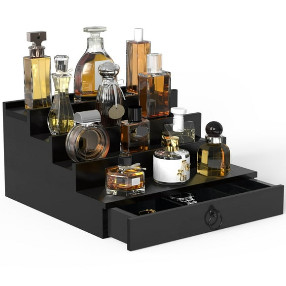 Perfume Organizer Supcessory Cologne, 4 niveles, madera negra, para hombre