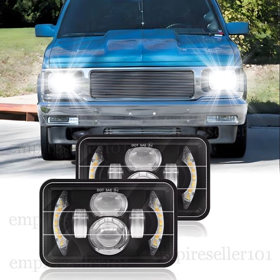 2PC Black 4x6 LED Headlights Hi Lo Beam for Chevy S10 Blazer 1994 1995 1996 1997