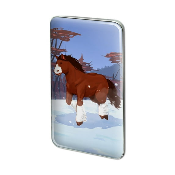 Clydesdale Horse Running in Snow Metal Rectangle Lapel Hat Pin Tie Tack Pinback