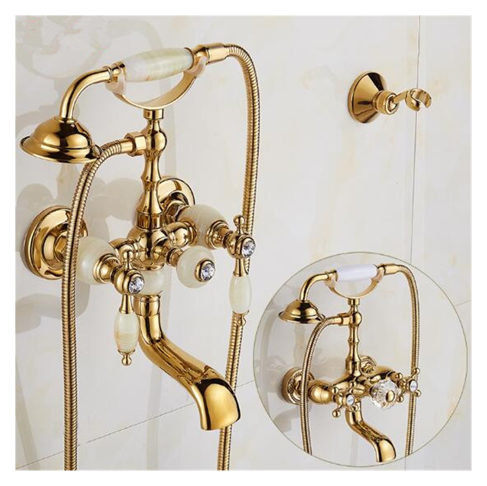 Luxury Antique Style Gold Bath Tub Faucet Ceramic Handle Handheld Shower Head Faucet Bathtub faucet set shower faucet set