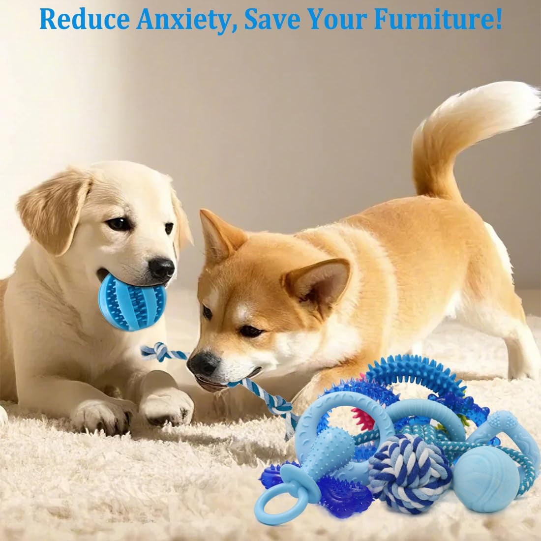 20 Pack Puppy Chew Toys - Blue Dog Teething Toys for Puppies, Puppy Teething Rings and Durable Ropes, Blue Rubber Toy Bundle for Small Dogs, Cute Interactive Dog Balls for Small Breed