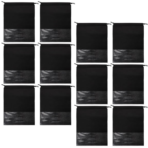 HOMEMAXS  12 Pcs Non-woven Shoe Bags Drawstring for Packing Sneaker Travel Black