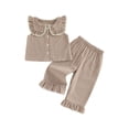 thumbnail image 1 of Conjunto de 2 piezas para niñas pequeñas: top sin mangas con cuello de muñeca y estampado a cuadros, y pantalón con cintura elástica., 1 of 9