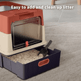 thumbnail image 3 of imerelez White Thick Stainless Steel Fully Enclosed Cat Litter Box, Flip-Top 120° Wide Angle, Transparent Top, Odor Control with Carbon, Leak Proof, Large Space for Big Cats, Includes Scoop & Mat, 3 of 5