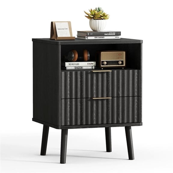 Afuera Living Black Fluted 2-Drawer Nightstand with Rose Gold Handles 66 lbs