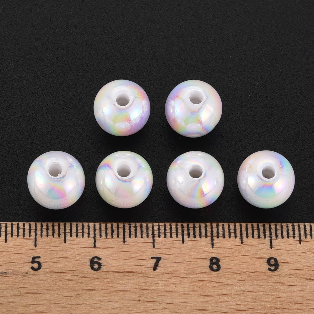 Opaque Acrylic Beads AB Color Plated Round White 10x9mm Hole: 2mm about 940pcs/500g