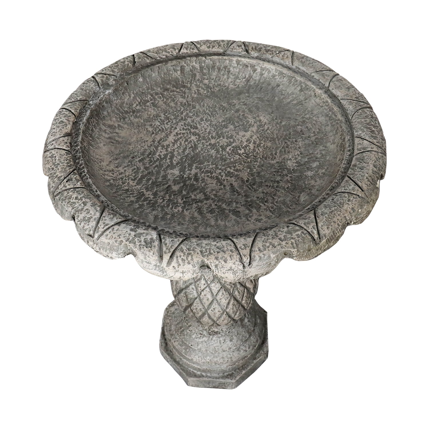 24.8" H Round Concrete Outdoor Bird Bath w/Pineapple Pedestal and Flower Bowl