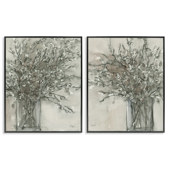Stupell Industries Charcoal Sketched Vase Plants & Flowers Painting Black Framed Art Print Wall Art, 11 x 14, Set of 2