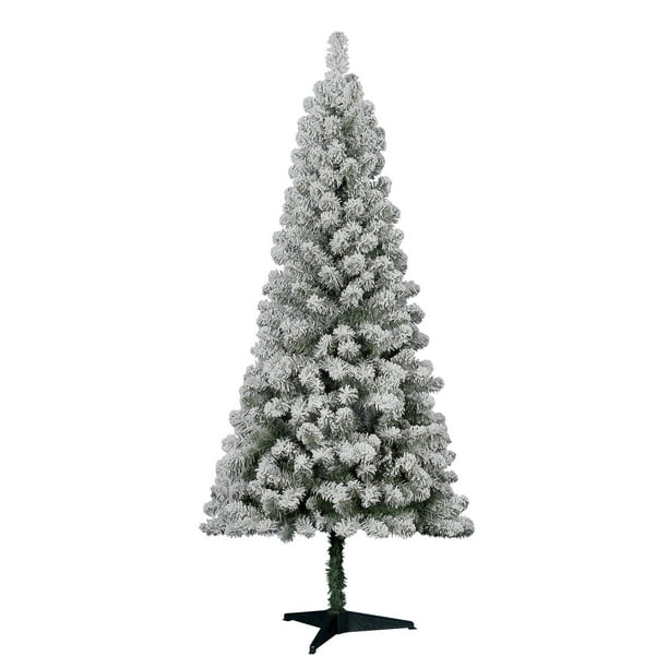 Holiday Time Flocked Pine Christmas Tree 6 Ft White On Green Walmart Com