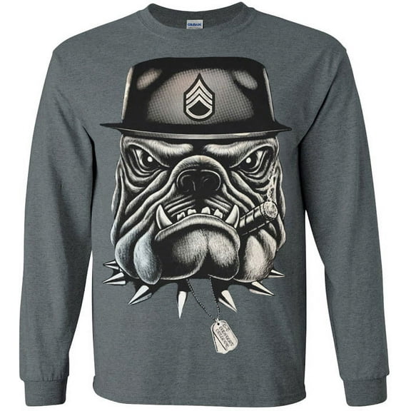 Drill sergeant bulldog T-shirt Men's Long Sleeve Tee Gray